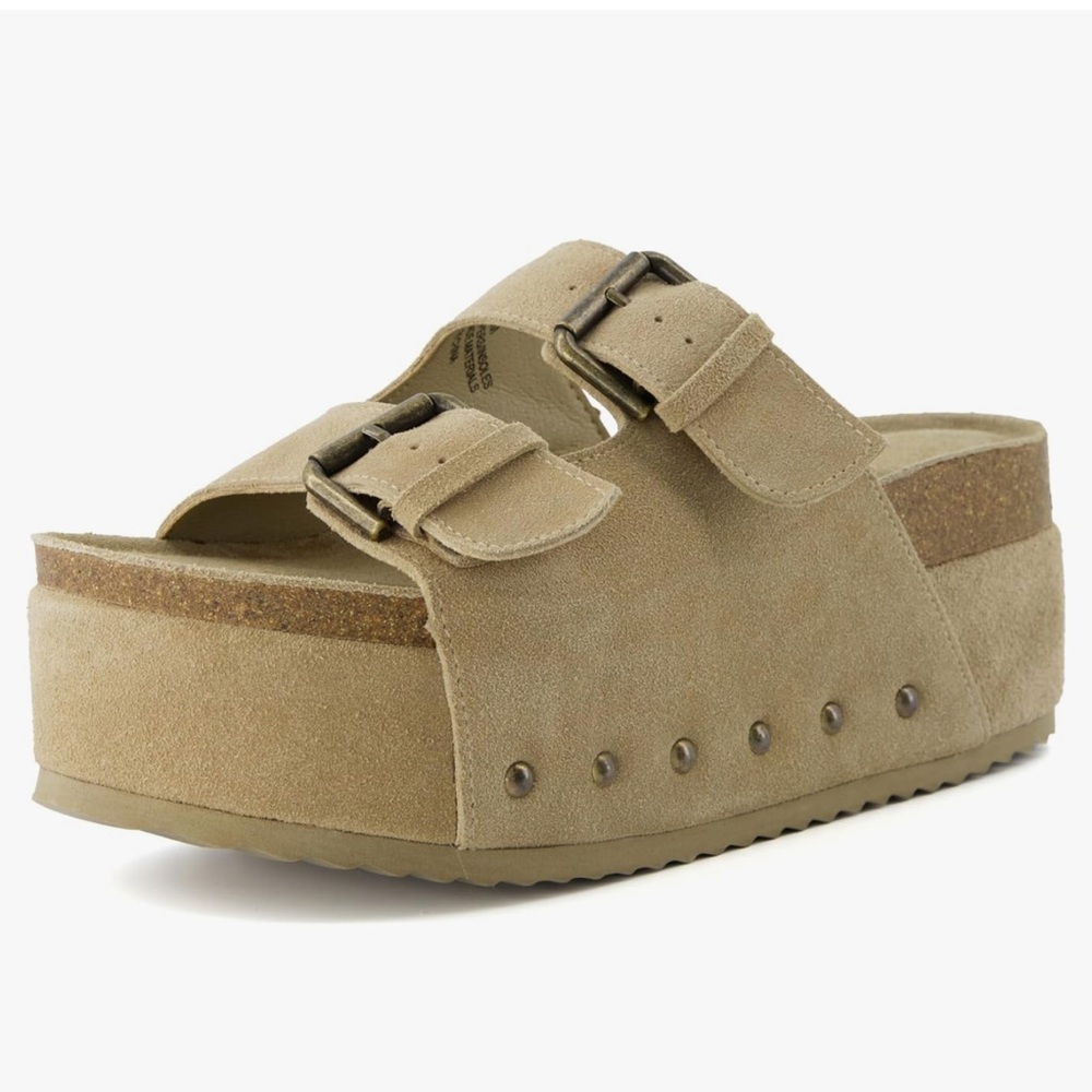 Platform Suede Slide Sandal in Taupe